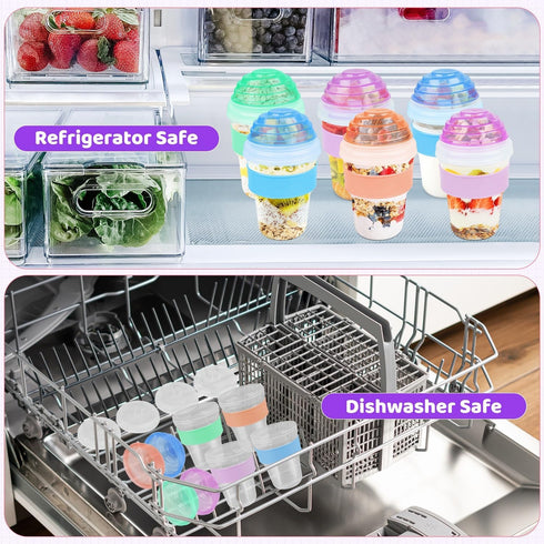 Torchero 4 Pack 20 oz Yogurt Parfait Cups with Lids Reusable - Overnight Oats Containers with Lids Folding Spoons
