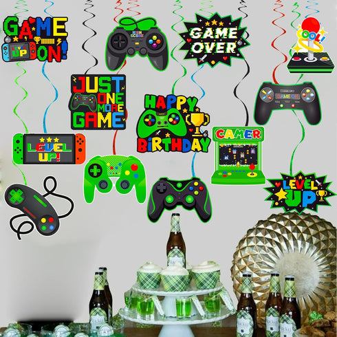 umoni Green 20Pcs Video Game Hanging Swirls Birthday Party Decorations, Gaming Ceiling Streamers for Game On Party