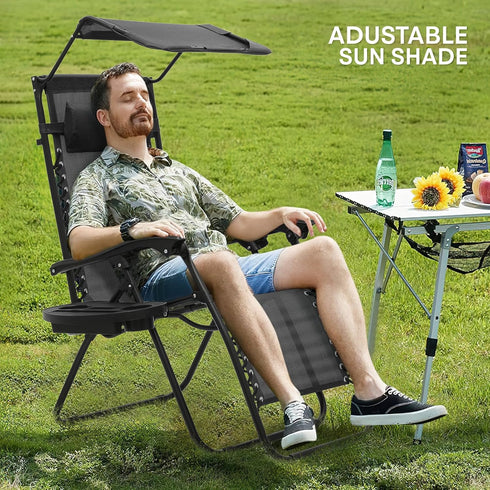 Athena Collection Folding Zero Gravity Chair with Canopy, Adjustable Lounge Chair Recliner, Outdoor Lawn Chair Camping