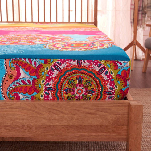 Pangzi Set ,1 1 2 4 Bohemian Retro Bedding Sheet Fitted Sheet, Flat, Pillow Cases - Piece (Full, Rose Pink)