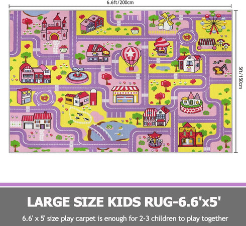 6.6x5.0 Capslpad Kid Rug for Playroom Purple Play Rug Traffic Road Car Play Mat ft Educational Learning Area Rug