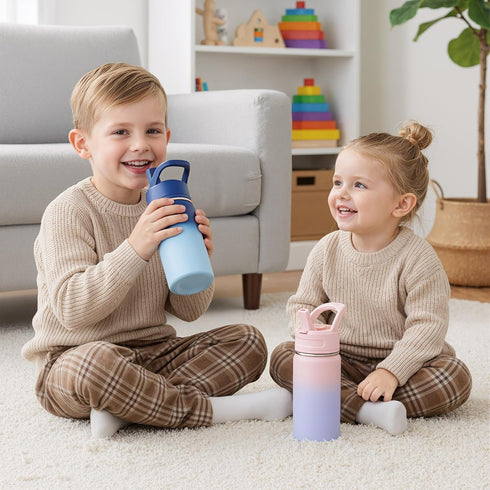 12oz Fijinhom Kids Water Bottle for School, Toddler Bottles with Straws, Stainless Steel Vacuum Insulated Water Bottle