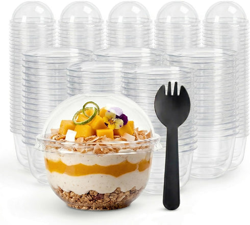 50 Pack Disposable Parfait Dessert Cups with Dome Lids 8.5oz & Black