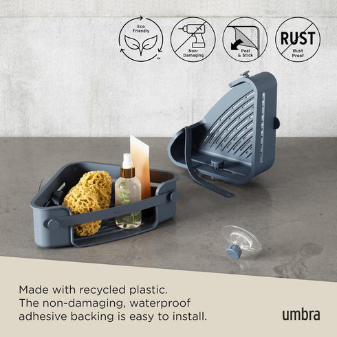 Umbra Flex Adhesive Shower Corner Shelf for Bathroom, Slate Blue