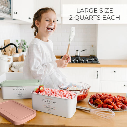 Set 2 2 Frozen ZICOTO of Reusable Ice Cream Tub Containers Quart Each - Perfect for Homemade Sorbet, Yogurt Or Gelato