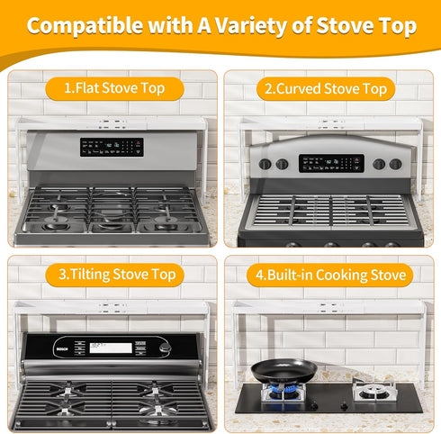 27 33 Inch 4 Countertop, Stove Top Shelf for Curved Stove, Expand to Spice Rack, Level Adjustable Height Spice Shelf