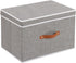 Fabric Storage Bins with Lids, Linen Foldable Storage Boxes, Closet Storage Organizer Containers with Handles, Grey,