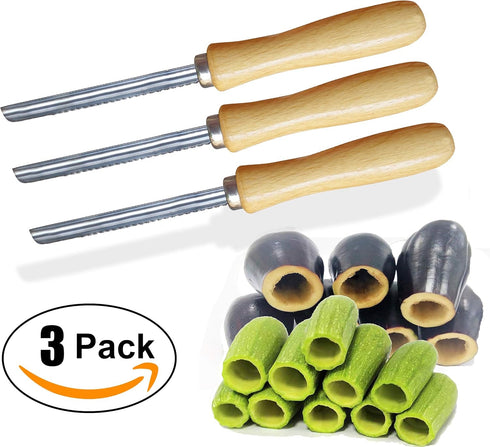Zucchini Squash Vegetable Corer 3 pcs Stainless Steel Core Remover Tool, 8" Long for Stuffed Vegetables, Eggplant,
