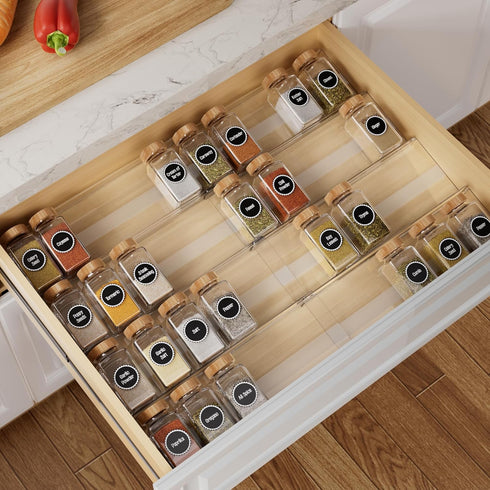8-Pack Spice Drawer Organizer, Expandable Acrylic Seasoning Rack (13" to 26") with