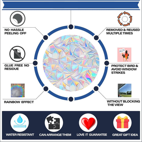 Welcome Family Tree Window Clings for Bird Strikes - Anti-Collision Window Decals to Save Birds from Window Collisions,Non Adhesive Prismatic Window Clings, Rainbow Suncatcher Stickers