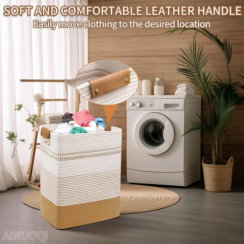 AINUOQI 85L Large Laundry Hamper Basket, Cotton Rope Woven Storage Bin for Blankets, Dirty Clothes Toys, Decorative
