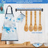 8 Set PCS Ocean Bamboo Kitchen Cooking Utensil Spoon with Apron Oven Mitt Potholder,Gift for Women Coastal Decor Beach