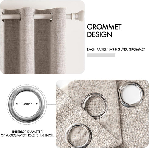 Grommet 52 84 Inch (2 MIULEE Blackout Curtains for Bedroom Linen Texture Solid Thermal Insulated Natural Khaki Room