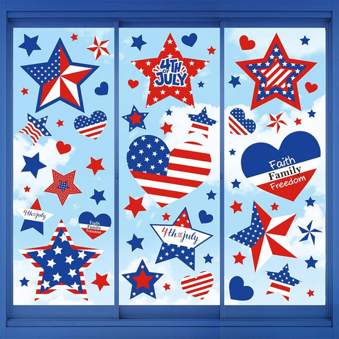 Whaline 9 Sheets 206Pcs 4th of July Window Clings, Patriotic Red Blue White Star Heart Decals