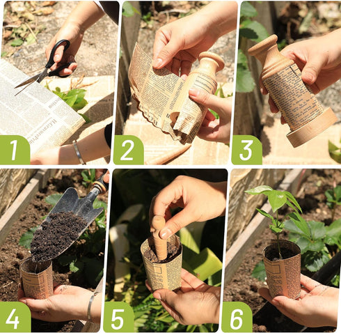 Wooden DIY Newspaper Plant Pot Maker Set, Plant Seed Dibber for Grow Your Own Seedlings Gardening Tool