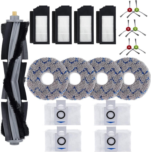Replacement Accessories Kit for ECOVACS DEEBOT X1 Omni Turbo T10 T20, 1 Main Brush, 6 Side Brushes, 4 Filter, 4 Mop Pads