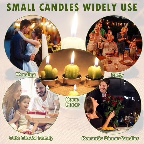 Outee 12 Pcs Handmade Cactus Tealight Candles - Delicate Succulent Candle Mini Tea Lights for Home Décor
