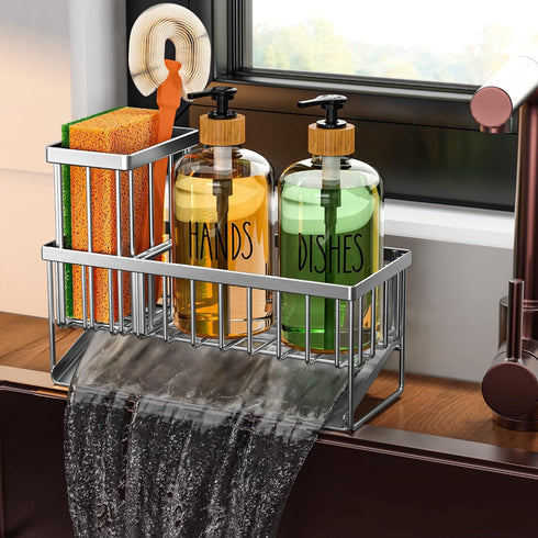 Cisily Kitchen Dish Soap Dispenser Set Stainless Steel Sponge Holder and 2