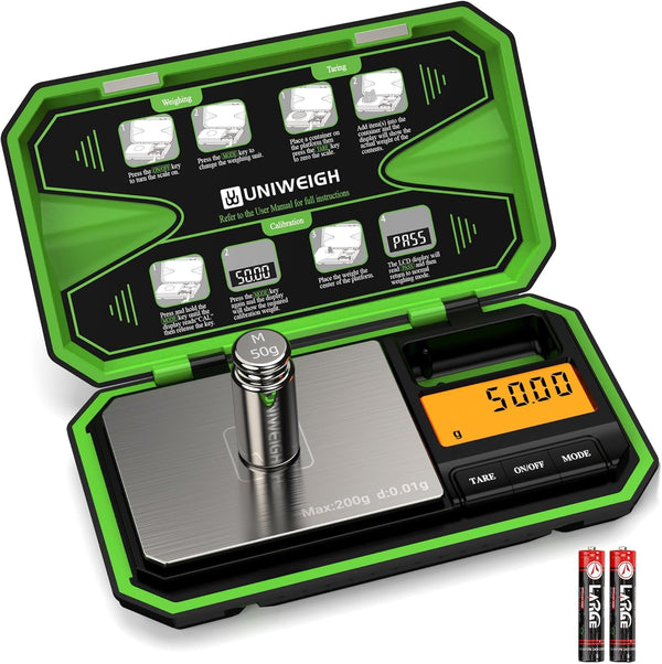 Digital Pocket Scale, 200g/0.01g Jewelry Scale with 50g Cal Weights for Powder and Coins (Battery Included)