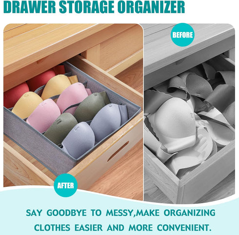 Bra Storage Drawers Organizer for Clothing, Foldable Storage Cube Bins for Bra, Socks, Underwear, 3 Pack (Grey)