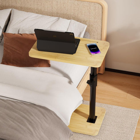 2Pcs 360 (2PCS, Sofa Armrest Tray Table - Bamboo Swivel TV Trays - Height Adjustable Side Table for Bed or Chair