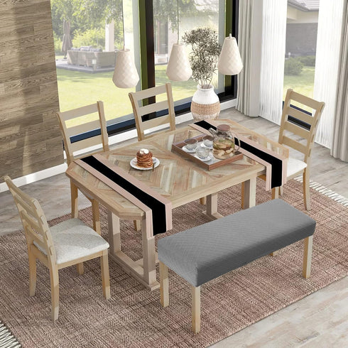 YISUN Stretch Washable Jacquard Dining Bench Covers, Removable Rectangle Seat Protector for Dining Rooms, Light Grey