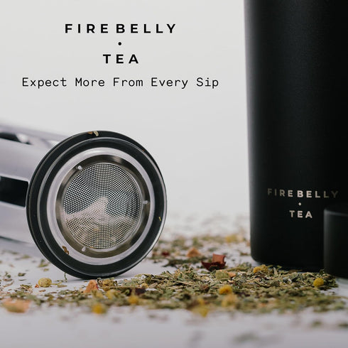 Firebelly Tea, Travel Tea Infuser Mug with Strainer, Insulated Tumbler for Loose Leaf Tea or Coffee, Leakproof Bottle