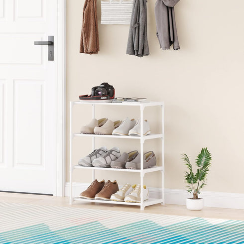 Hockmez 4-Tier Closet (1-White) Small Shoe Rack .Stackable Shoe Shelf Storage Organizer for Entryway Hallway Bathroom
