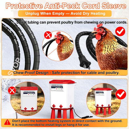 7L 4 Summer Heated Chicken Waterer, Chicken Water Heater Bucket for Winter with Nipple Drinkers, Anti-Freezing, Winter