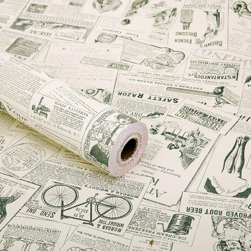 Vintage Newspaper Vinyl Contact Paper Wallpaper for Kitchen Bathroom Backsplash (17.7 x 117 Inches, Self Adhesive)
