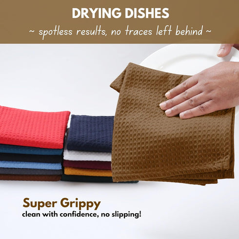 18 Pack 12x12 inch, 100% Native Fab Waffle Dish Cloths - Cotton, Absorbent, Quick Drying, Washable & Reusable Towels
