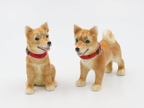 Fine Porcelain Shiba Inu Dog Salt and Pepper Shakers Set, 3-5/8" L - 20777