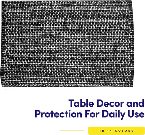 Sweet Home Collection 100% Cotton Placemats, Set of 6, Two Tone Woven Fabric, 13" x 19", Soft Durable Table Mat, Black