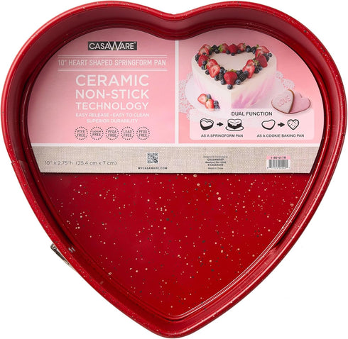 casaWare 10-Inch Heart Springform Pan, NonStick Ceramic Coated Red Granite