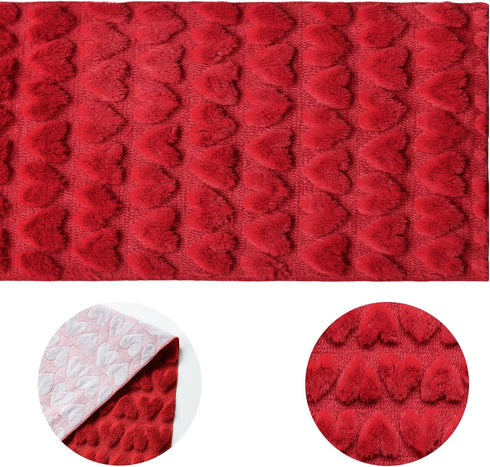 13x72 Inch Artoid Mode Red Soft Plush Faux Fur Jacquard Heart Valentine's Day Table Runner, Seasonal Kitchen Dining
