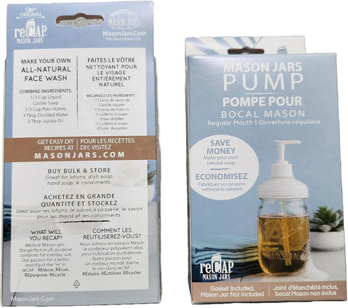 reCAP Mason Jar Pump Lid Soap and Condiment Dispenser | Regular Mouth | Natural | Made in The USA | Leak-proof
