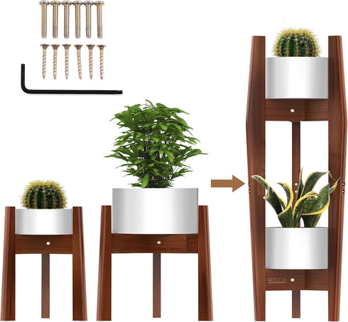 ROCCA 2-Tier Tall Plant Stand Indoor Adjustable Bamboo Plant Stand (812), Wooden