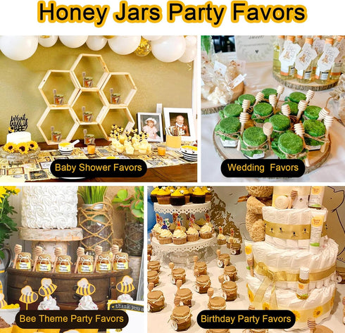 48 Pack 1.5 oz Aliggbent Mini Honey Jars Party Favors in Bulk, Small Hexagon Glass Honey Jars with Dippers, Gold Lids