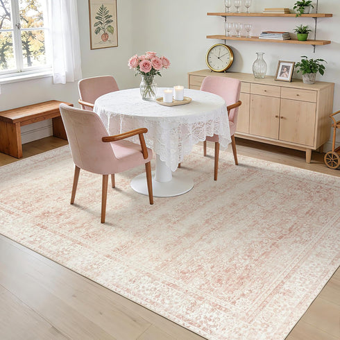 5 7 Playroom,5x7 Pink Nursery Rug for Baby Girl x Neutral Blush Pink Boho Cute Floral Foldable Machine Washable Low