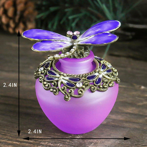 YU FENG 40ml Fancy Purple Dragonfly Refillable Glass Perfume Bottle with Retro Frosted Butterfly Lid