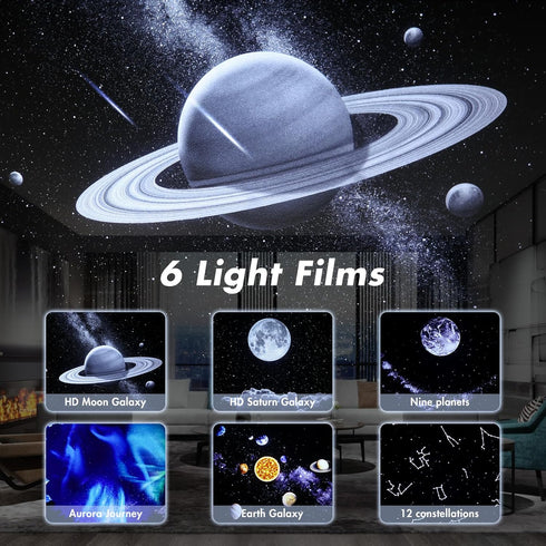 6 Planet Projector Night Light for Bedroom,Starry Galaxy Light Projector with Bluetooth Speaker,White