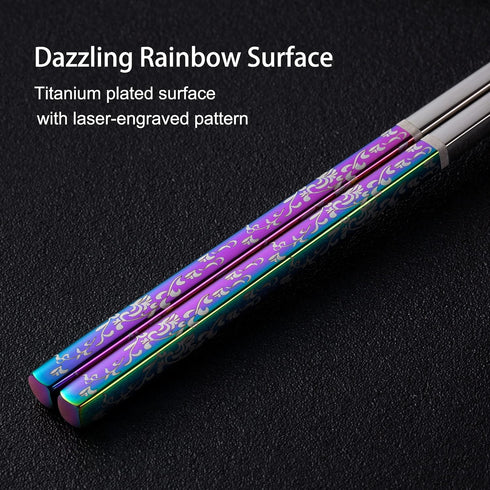 Metal Chopsticks - Reusable Dazzling Rainbow Stainless Steel, Non-slip, Dishwasher Safe, Eco-friendly, 2 Pairs Gift Set