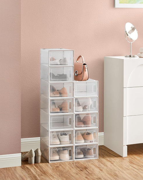 Pack 12 Closet, 13.1 9.1 5.6 Inches, ULSP12SWT SONGMICS Shoe Boxes, of Shoe Storage Organizers, Stackable Clear Plastic