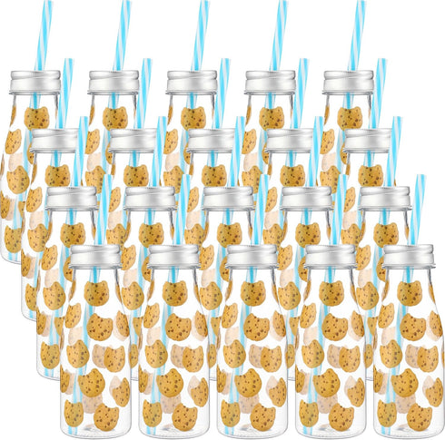 20 300 Yungyan Pcs Plastic Cookies Milk Bottles with Straws and Lids Small Clear Milk Jar with Lids Mini Juice Bottles