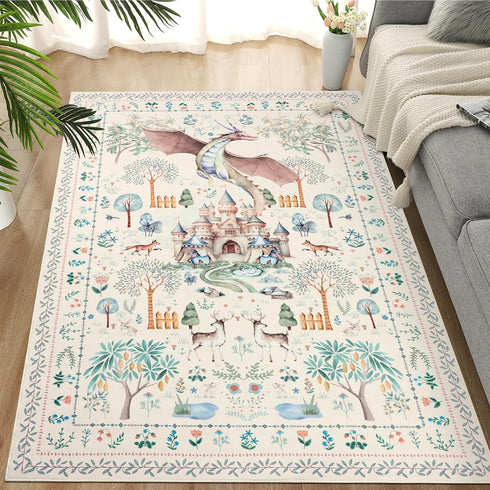 nesrt Dragon Area Rugs for Living Room 4x6ft, Beige Animal Print Kids