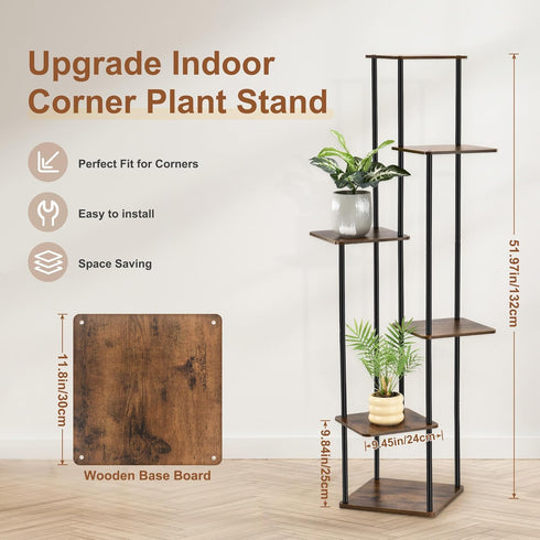 6 Tier Plant Stand Indoor Outdoor, Wood Metal Corner Shelf, Multiple Flower Pot Rack Holder Shelves, Planter Shelf