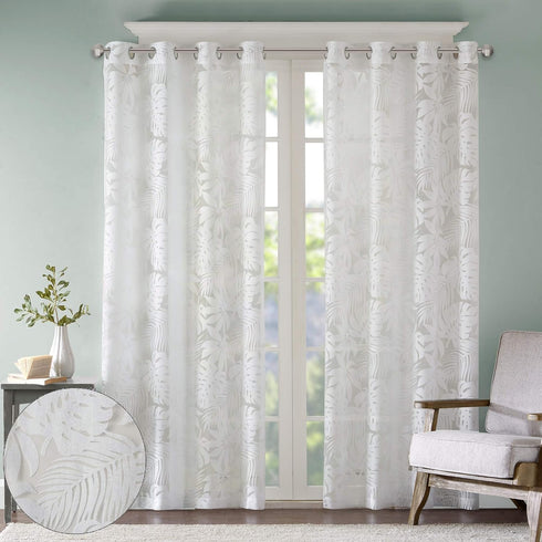 Madison Park Semi Sheer Single Curtain - Modern Botanical Print Grommet Top Window Drape 50x63"