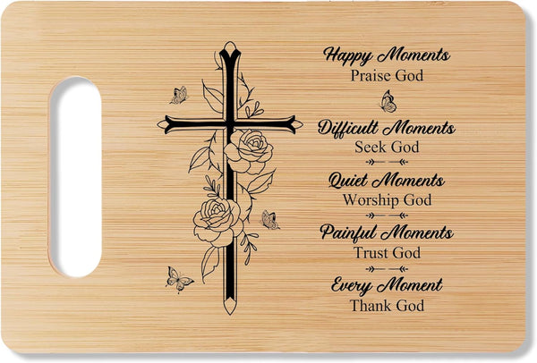 Christian Bamboo Cutting Board Gift, Bible Verse Kitchen Decor, Inspirational Gifts for Women, Family & Friends