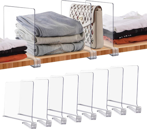 JOY DECOR 8 Pack Acrylic Clear Shelf Dividers for Closets Organizer and Storage Adjustable