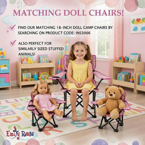27 Emily Rose Kids Folding Beach Camp Chair with Cup Holder, Safety Lock & Matching Carry Case (Playful Hearts) Toddler
